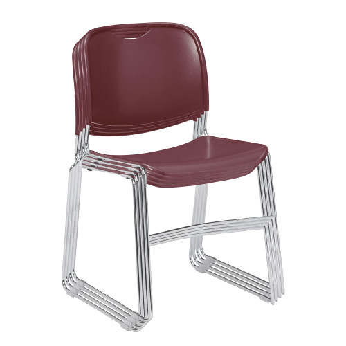 Ultra-Compact Plastic Sled Base Stack Chair (Wine Red, 4-Pack)