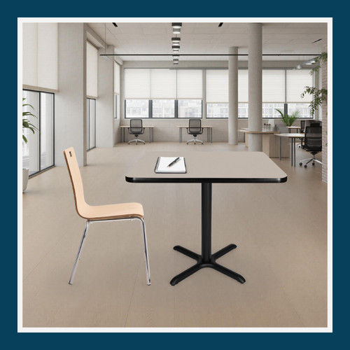 Premium Commercial-Grade Restaurant and Breakroom Cafe Table (Square, 36 in Side, 30 in Dining Height, X-Base, Black Frame, Gray Nebula Laminate)