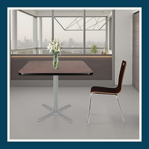 Premium Commercial-Grade Restaurant and Breakroom Cafe Table (Square, 36 in Side, 30 in Dining Height, X-Base, Gray Frame, Mahogany Laminate)