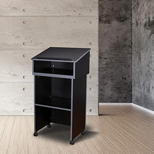 Full-Height Mobile Lectern with Detachable Tabletop Lectern (Black)