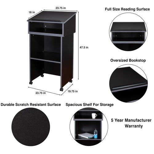 Full-Height Mobile Lectern with Detachable Tabletop Lectern (Black)