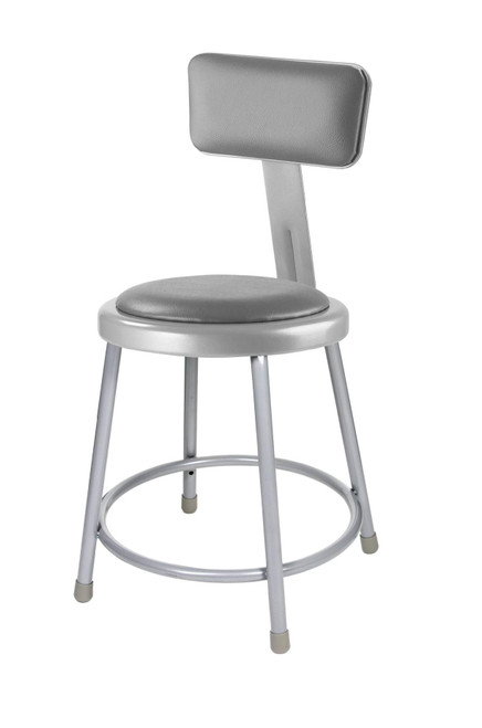 Premium Commercial-Grade All-Purpose Round Stool with Backrest (18-inch Height, Gray Frame, Vinyl Padded Seat, 2-Pack)
