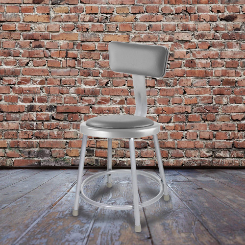 Premium Commercial-Grade All-Purpose Round Stool with Backrest (18-inch Height, Gray Frame, Vinyl Padded Seat, 2-Pack)