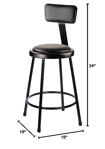 Premium Commercial-Grade All-Purpose Round Stool with Backrest (24-inch Height, Black Frame, Vinyl Padded Seat, 2-Pack)