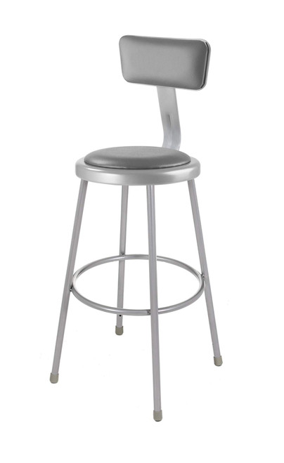 Premium Commercial-Grade All-Purpose Round Stool with Backrest (30-inch Height, Gray Frame, Vinyl Padded Seat, 2-Pack)