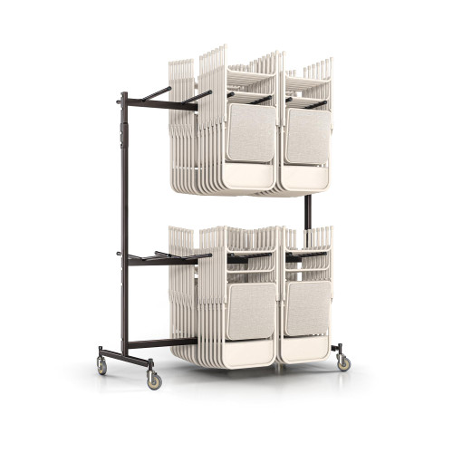 Folding Chair Cart – Heavy-Duty Extra-Tall Two-Tier Steel Dolly Rack with Wheels (Expanded Capacity, Extended Height, Hanging Storage)