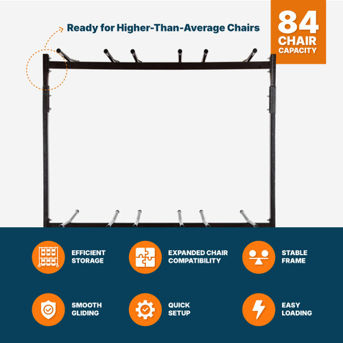 Folding Chair Cart – Heavy-Duty Extra-Tall Two-Tier Steel Dolly Rack with Wheels (Expanded Capacity, Extended Height, Hanging Storage)