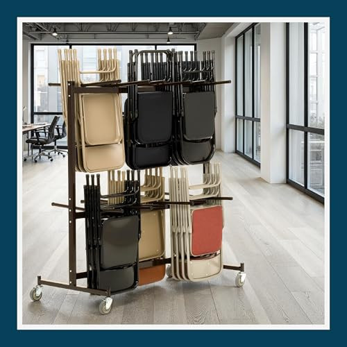 Folding Chair Cart – Heavy-Duty Two-Tier Steel Dolly Rack with Wheels (84 Chairs, Standard Height, Hanging Storage)