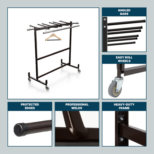 Folding Table & Chair Cart, Heavy Duty Industrial Grade Two Tier Steel Dolly with Wheels (42 Chairs and 8 to 10 Tables, Hanging Storage, Coat Rods Included)