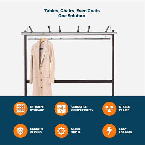 Folding Table & Chair Cart, Heavy Duty Industrial Grade Two Tier Steel Dolly with Wheels (42 Chairs and 8 to 10 Tables, Hanging Storage, Coat Rods Included)