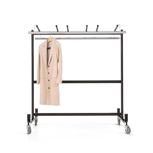 Folding Table & Chair Cart, Heavy Duty Industrial Grade Two Tier Steel Dolly with Wheels (42 Chairs and 8 to 10 Tables, Hanging Storage, Coat Rods Included)
