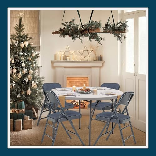 Premium Fabric Padded Upholstery Double-Hinged Triple-Braced Folding Chairs (4-Pack, Classic Black)