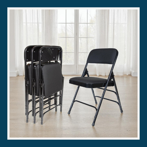 Premium Fabric Padded Upholstery Double-Hinged Triple-Braced Folding Chairs (4-Pack, Classic Black)