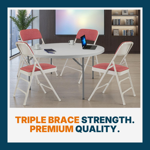 Premium Fabric Padded Upholstery Double-Hinged Triple-Braced Folding Chairs (4-Pack, Crimson Red/Gray)