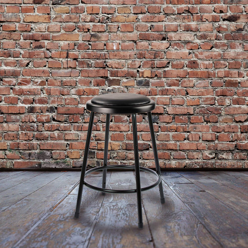 Premium Commercial-Grade All-Purpose Round Stool (24-inch Height, Black Frame, Vinyl Padded Seat, 2-Pack)