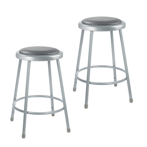 Premium Commercial-Grade All-Purpose Round Stool (24-inch Height, Gray Frame, Vinyl Padded Seat, 2-Pack)