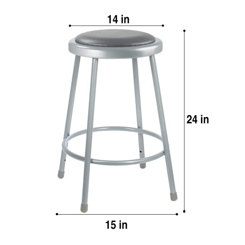 Premium Commercial-Grade All-Purpose Round Stool (24-inch Height, Gray Frame, Vinyl Padded Seat, 2-Pack)