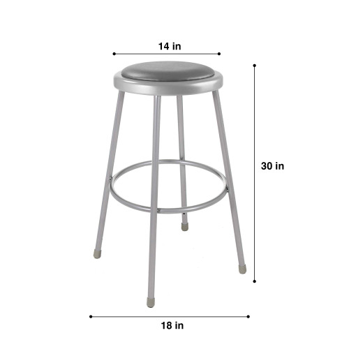 Premium Commercial-Grade All-Purpose Round Stool (30-inch Height, Gray Frame, Vinyl Padded Seat, 2-Pack)