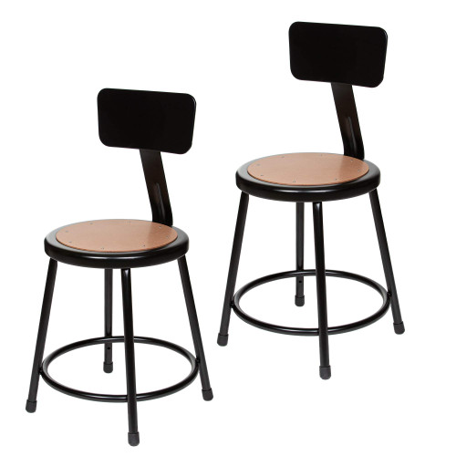Premium Commercial-Grade All-Purpose Round Stool with Backrest (18-inch Height, Black Frame, Masonite Wood Seat, 2-Pack)