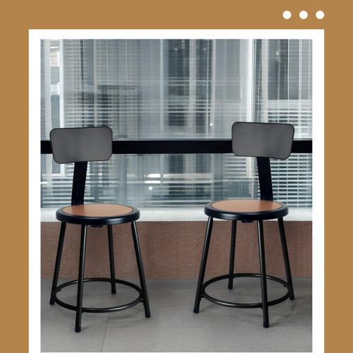 Premium Commercial-Grade All-Purpose Round Stool with Backrest (18-inch Height, Black Frame, Masonite Wood Seat, 2-Pack)