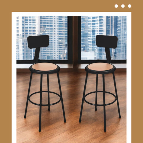 Premium Commercial-Grade All-Purpose Round Stool with Backrest (30-inch Height, Black Frame, Masonite Wood Seat, 2-Pack)