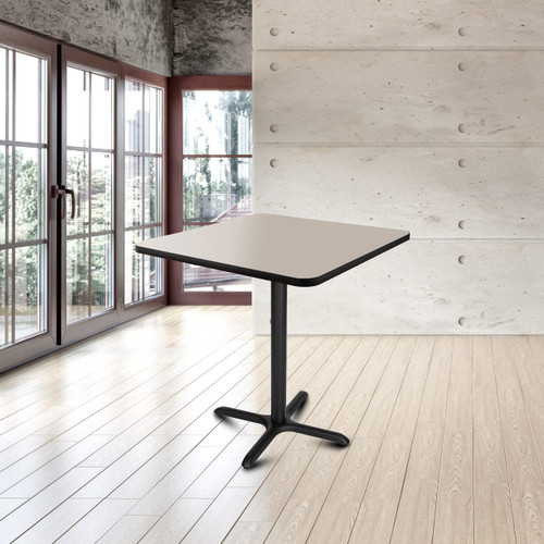 Premium Commercial-Grade Restaurant and Breakroom Cafe Table (Square, 36 in Side, 36 in Counter Height, X-Base, Black Frame, Gray Nebula Laminate)