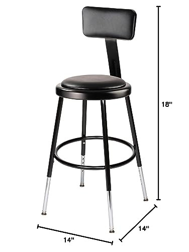 Premium Commercial-Grade All-Purpose Round Stool with Backrest (Height-Adjustable, 18–27 inch Range, Black Frame, Vinyl Padded Seat, 2-Pack)