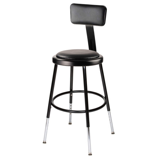 Premium Commercial-Grade All-Purpose Round Stool with Backrest (Height-Adjustable, 18–27 inch Range, Black Frame, Vinyl Padded Seat, 2-Pack)