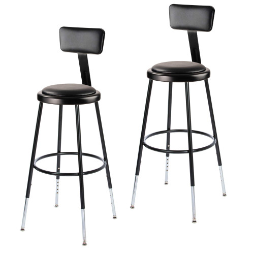 Premium Commercial-Grade All-Purpose Round Stool with Backrest (Height-Adjustable, 24–32 inch Range, Black Frame, Vinyl Padded Seat, 2-Pack)