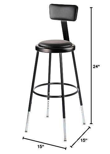Premium Commercial-Grade All-Purpose Round Stool with Backrest (Height-Adjustable, 24–32 inch Range, Black Frame, Vinyl Padded Seat, 2-Pack)