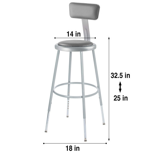Premium Commercial-Grade All-Purpose Round Stool with Backrest (Height-Adjustable, 24–32 inch Range, Gray Frame, Vinyl Padded Seat, 2-Pack)