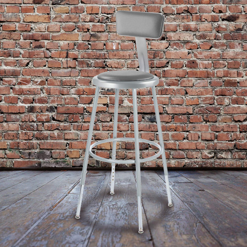 Premium Commercial-Grade All-Purpose Round Stool with Backrest (Height-Adjustable, 24–32 inch Range, Gray Frame, Vinyl Padded Seat, 2-Pack)