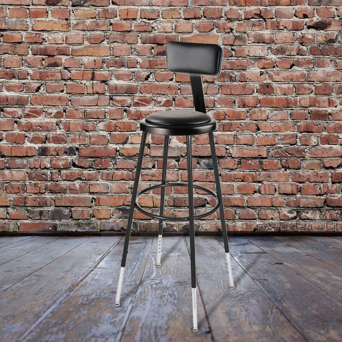 Premium Commercial-Grade All-Purpose Round Stool with Backrest (Height-Adjustable, 30–38 inch Range, Black Frame, Vinyl Padded Seat, 2-Pack)