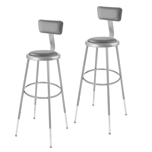Premium Commercial-Grade All-Purpose Round Stool with Backrest (Height-Adjustable, 30–38 inch Range, Gray Frame, Vinyl Padded Seat, 2-Pack)