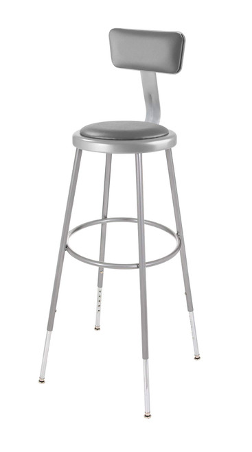 Premium Commercial-Grade All-Purpose Round Stool with Backrest (Height-Adjustable, 30–38 inch Range, Gray Frame, Vinyl Padded Seat, 2-Pack)