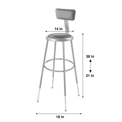 Premium Commercial-Grade All-Purpose Round Stool with Backrest (Height-Adjustable, 30–38 inch Range, Gray Frame, Vinyl Padded Seat, 2-Pack)