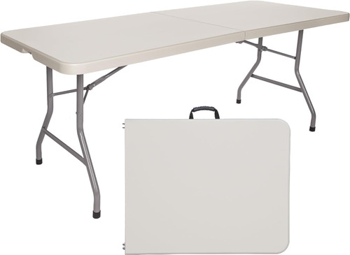 Heavy-Duty Commercial-Grade Fold-in-Half Utility Table (72 x 30 in, 1.75" Thick Top, Speckled Gray/Gray Frame)