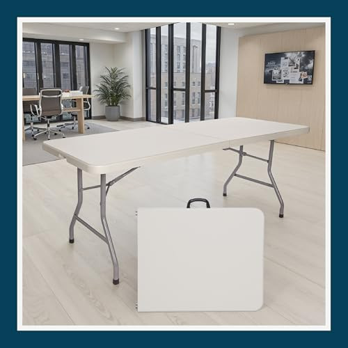 Heavy-Duty Commercial-Grade Fold-in-Half Utility Table (72 x 30 in, 1.75" Thick Top, Speckled Gray/Gray Frame)