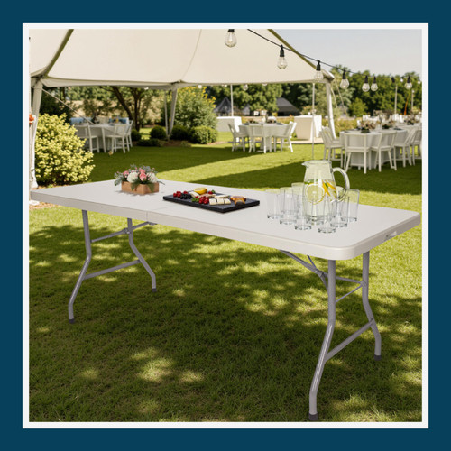 Heavy-Duty Commercial-Grade Fold-in-Half Utility Table (72 x 30 in, 1.75" Thick Top, Speckled Gray/Gray Frame)