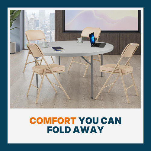 Heavy Duty, Industrial Grade, Premium Vinyl Folding Chairs 2" Ultra Padded Seat Double Hinged Steel Frame (2 Pack, Beige/Beige)