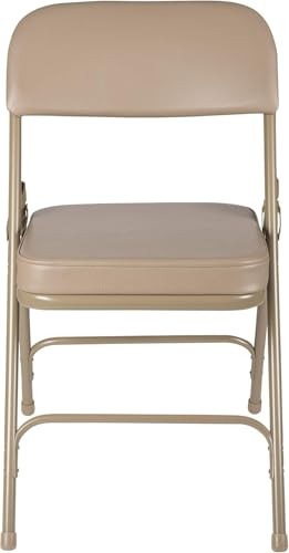 Heavy Duty, Industrial Grade, Premium Vinyl Folding Chairs 2" Ultra Padded Seat Double Hinged Steel Frame (2 Pack, Beige/Beige)