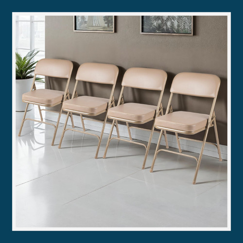 Heavy Duty, Industrial Grade, Premium Vinyl Folding Chairs 2" Ultra Padded Seat Double Hinged Steel Frame (2 Pack, Beige/Beige)