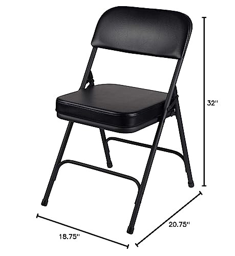 Heavy Duty, Industrial Grade, Premium Vinyl Folding Chairs 2" Ultra Padded Seat Double Hinged Steel Frame (2 Pack, Black/Black)