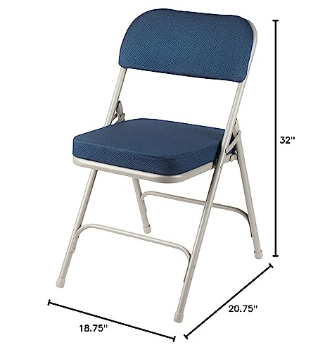 Heavy Duty, Industrial Grade, Premium Fabric Folding Chairs 2" Ultra Padded Seat Double Hinged Steel Frame (2 Pack, Blue/Gray)