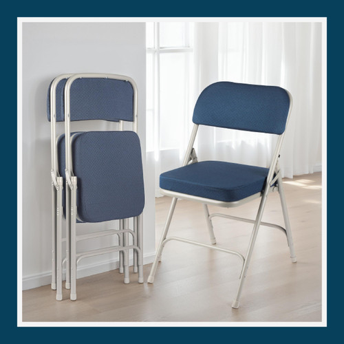 Heavy Duty, Industrial Grade, Premium Fabric Folding Chairs 2" Ultra Padded Seat Double Hinged Steel Frame (2 Pack, Blue/Gray)