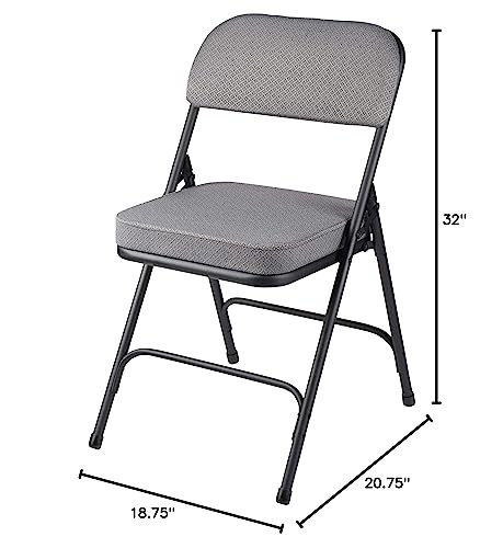 Heavy Duty, Industrial Grade, Premium Fabric Folding Chairs 2" Ultra Padded Seat Double Hinged Steel Frame (2 Pack, Charcoal/Black)