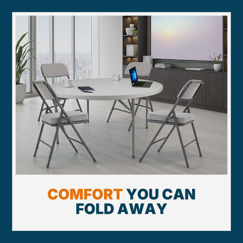 Heavy Duty, Industrial Grade, Premium Fabric Folding Chairs 2" Ultra Padded Seat Double Hinged Steel Frame (2 Pack, Charcoal/Black)