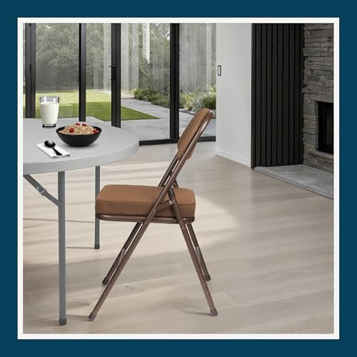 Heavy Duty, Industrial Grade, Premium Fabric Folding Chairs 2" Ultra Padded Seat Double Hinged Steel Frame (2 Pack, Gold/Brown)