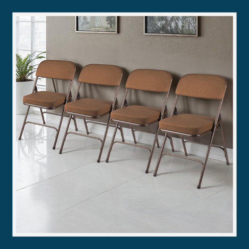 Heavy Duty, Industrial Grade, Premium Fabric Folding Chairs 2" Ultra Padded Seat Double Hinged Steel Frame (2 Pack, Gold/Brown)