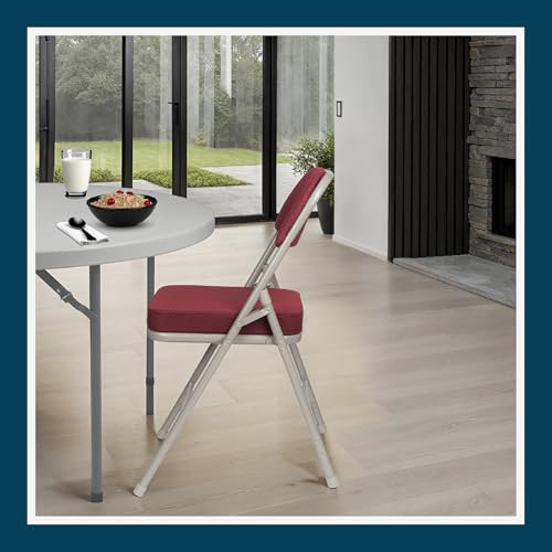 Heavy Duty, Industrial Grade, Premium Fabric Folding Chairs 2" Ultra Padded Seat Double Hinged Steel Frame (2 Pack, Red/Gray)